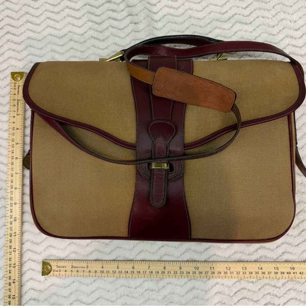 VTG Dooney And Bourke Equestrian Beige Canvas Red Leather Green Label Briefcase - Picture 16 of 16
